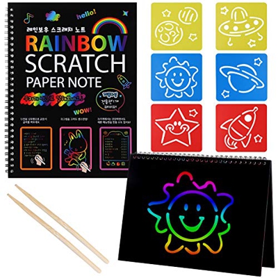 Czemo 2 Paquetes Scratch Art Paper para Niños,Kit de Papel Scratch para Manualidades DIY, Magic Scratch Book Negro ,con 2 Styluses de Madera y 6 Plant