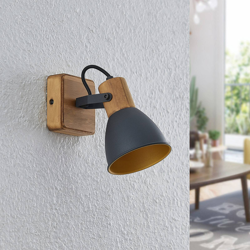 Lindby Merela foco, madera, negro, 1 luz en oferta