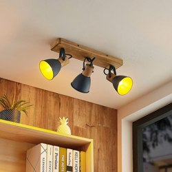 Lindby Merela foco, madera, negro, 3 luces en oferta