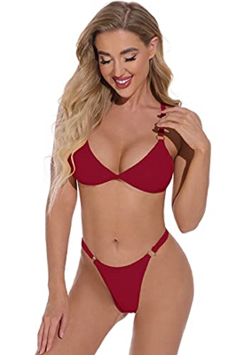 heekpek Bikinis Mujer Conjunto de Bikini Sexy Ajustable Copa Triangular Bikinis Brasileños Tanga Mujeres Dos Piezas Bikini Set Traje De Baño con Hebil