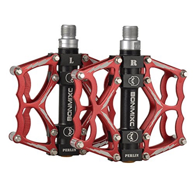 BONMIXC Pedales de bicicleta de carretera planos sellados con cojinete Pedales de bicicleta 9/16 de aleación de aluminio BMX Pedales de bicicleta rojo