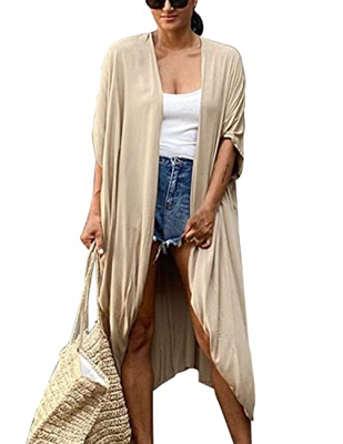 QUNERY Cardigan Kimono Vestido Largos de Playa Boho Pareo Cover Up para Mujer