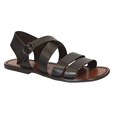 Gianluca - Hechos a Mano en Sandalias Mens Italia en Cuero marrón Oscuro - Número de Modelo: 508-U-CUOIO - Tamaño: 43 EU