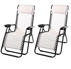 thesecrethome.es - Silla Tumbona Hamaca Plegable para Playa, jardín, terraza - 2 uds - Hamaca Multiposiciones de Metal con cojín reposacabeza. (Blanco precio