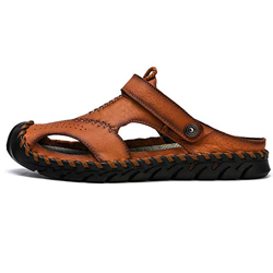 FTFDTMY Sandalias de piel para hombre, para verano, con costuras a mano, con puntera cerrada, un par de zapatos se pueden llevar de dos maneras, color características