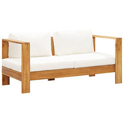 vidaXL Madera de Acacia Sofá de Jardín con Cojín Sillas Asiento Butaca Bancos Muebles Exterior Patio Terraza Balcón Descanso Doble Plazas Blanco Crema en oferta