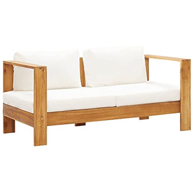 vidaXL Madera de Acacia Sofá de Jardín con Cojín Sillas Asiento Butaca Bancos Muebles Exterior Patio Terraza Balcón Descanso Doble Plazas Blanco Crema
