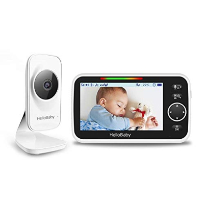 Vigilabebés con Cámara y pantalla LCD de 5", HelloBaby HB50 Vigilabebés Cámara, sensor de temperatura ambiente, audio bidireccional, baby monitor, vis