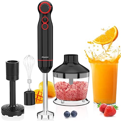 Ahoolye Batidoras de Mano Eléctrica 800W, Minipimer 5 en 1 Profesional, Negro y Rojo