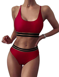 heekpek Bikinis Mujer Sexy Bikini Brasileño Malla Rayas Conjunto Bikini Mujer U Escote Bandeau Bañador Ropa de Playa Traje de Baño Bikini Sets, Vino T precio
