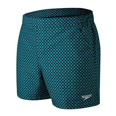 Speedo Hombres Shorts de baño Vintage de 14" para Ocio, Negro/Nordic Teal, L