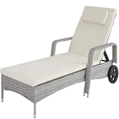 tectake 800077 Tumbona de Jardín, Chaise Longue Poliratán, Altura Regulable 6 Posiciones, Ideal Exterior Interior