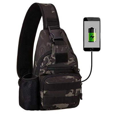 HUNTVP Táctical Mochila de Pecho con Puerto de Carga USB con Bolsillo de Botella de Agua Mochila de Hombro Mochila de Bandolera Militar Impermeable pa