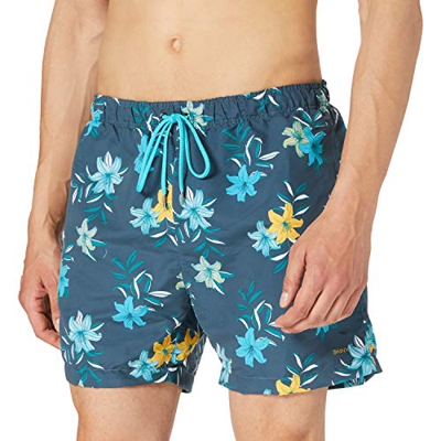 Skiny Herren Beach Shorts Bañador para Hombre, Midnight Flowers, M