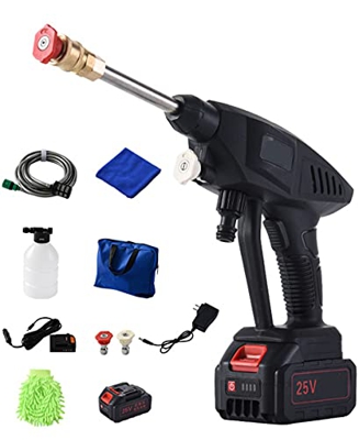 LVLUOKJ Lavadora a presión inalámbrica portátil de 30 Bares / 435 PSI, Pistola de Agua para Lavado de Coches con generador de Espuma y batería de Liti