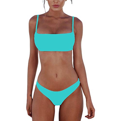 Meioro Conjuntos de Bikinis para Mujer Push Up Bikini Traje de baño de Tanga de Cintura Baja Trajes de baño Adecuado Viajes Playa La Natacion (L, Azul