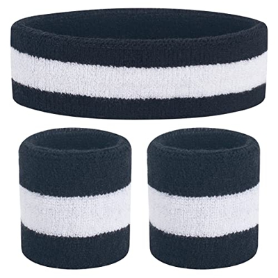 ONUPGO Juego de muñequeras para niños – Banda deportiva de algodón para deportes (1 diadema + 2 pulseras) (negro/blanco/negro)