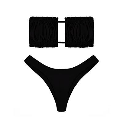heekpek Conjunto de Bikini para Mujer, Traje de Baño Dos Piezas Conjunto Bañador sin Tirantes, Ropa de Playa de Color Doblez con Cordón Bikini Sets Le