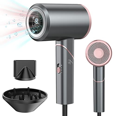 Eocooy Secador de Pelo Ionico, 1800W Secador Pelo Viaje Plegable con Difusor & Concentradores, Secadores Profesionales de Peluqueria Hair Dryer con 3 