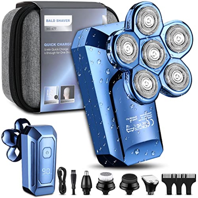 YBLNTEK Afeitadora eléctrica para hombres, inalámbrica, carga rápida en 5 minutos, afeitadora calva, IPX7 impermeable, recargable, recortadora de pelo