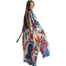 Lazz1on Mujer Cardigan Pareos Bohemia Kimono Largos Vestido de Playa Floral Cubrir Traje de Baño Talla Grande Bikini Cover Up precio