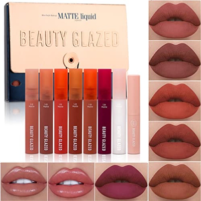 Juego de lápiz labial líquido, 6 piezas de lápiz labial líquido mate + 1 bálsamo labial + 1 juego de maquillaje con aceite para labios, juego de brill