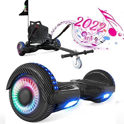 HOVERMAX Hoverboards con Hoverkart, Hoverboards de 6.5 Pulgadas con Kart, Hoverboards Kart con Altavoz Bluetooth, Luz LED de Color, Potente Motor Dobl