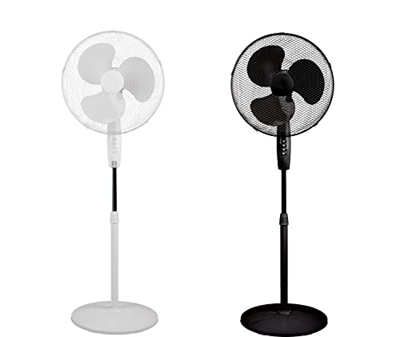 VENTILADOR DE PIE GIRATORIO 16 PULGADAS 50W BASE PESADA 3 VELOCIDADES COLORES PARRILLA SEGURIDAD NIÑOS (NEGRO)
