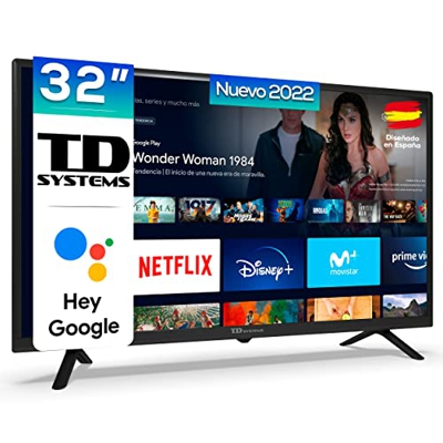 TD Systems - Smart TV Hey Google Official Assistant - Televisores 32 Pulgadas, Control por Voz, Chromecast, 2X HDMI, USB. 3 años de garantía - K32DLC1