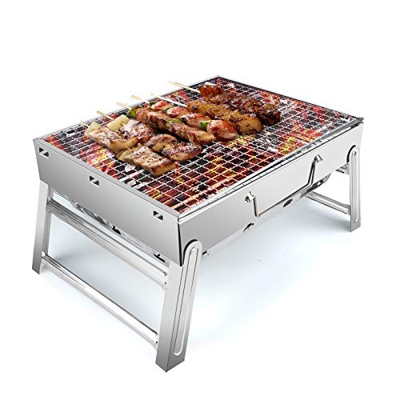 Parrilla de carbón de acero inoxidable, parrilla plegable portátil, parrilla de campamento portátil para picnic y festivales en el jardín, 15.35 x 11.