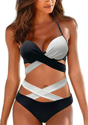 Trajes de Baño Bikinis Brasileño Mujer de Dos Piezas Bañadores Brasileno Doble Frontal Cruzada Traje de Baño Bikini Triangulo Push Up (Negro-Blanco, M en oferta