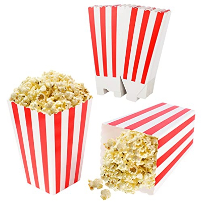 20 cajas para palomitas, color rojo y blanco, a rayas, para palomitas de maíz, patatas fritas saladas (7 x 11 x 5 cm)