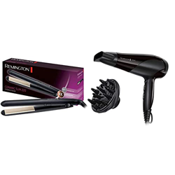 Remington Plancha de Pelo Ceramic Slim Cerámica Anti-estática, Turmalina, Capa Protectora Teflón + Ionic Dry 2200 Secador de Pelo, Secador Iónico, Con características