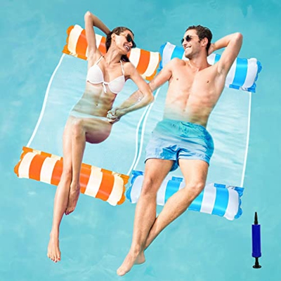 LGZIN 2pcs Hamaca de Agua, Hamaca Flotante Piscina, Hamaca Flotante, 4 en 1 Hamaca Piscina, Tumbona Hamaca Piscina, con 1 Bomba de Aire, para Piscina 