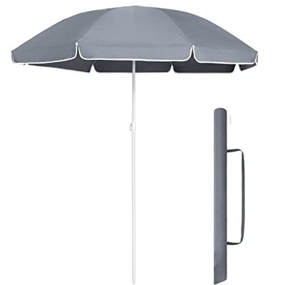 LIFERUN Sombrilla de 160cm, Parasol Plegable, Redondo, Protección Solar UV 20+, 160 g/m², Sombrilla para Patio, Jardín, Playa, Balcón y Terraza,Gris