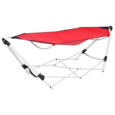COSTWAY Hamaca Plegable y Portátil, Hamaca Plegable de Exterior con Estructura y Bolsa, Patio Piscina Playa Senderismo Camping (Rojo)
