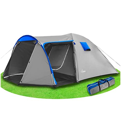 Campela Tienda de Campaña, Tienda campaña Familiar, Modelo Tropical-4", Impermeable 3000m, Costuras Selladas, Tienda de campaña 4 Personas, CA0013GRY