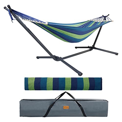 CCLIFE Hamaca con Soporte Hamaca Jardin, Altura Regulable en 2 Posiciones, Carga Máxima 200 kg, para Interior y Exterior, Color:Azul y Verde