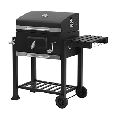Laneetal Barbacoa de Carbón Vegetal, Parrillas Movible con Ruedas, Asador con Rejillas y Tapa, Gran Capacidad para BBQ en Jardín y Exteriores, Metal N