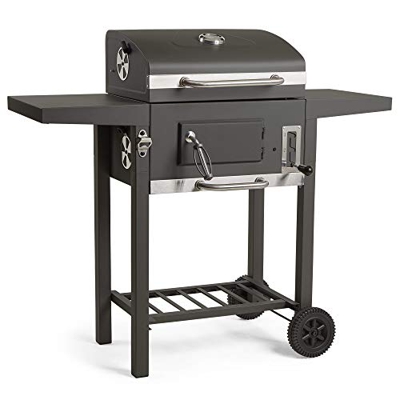 VonHaus Carbón Compacto BBQ - Barbacoa con rejilla para calentar, altura ajustable y medidor de temperatura - Portátil, función de abrebotellas, recog