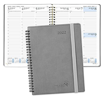 POPRUN Agenda 2022 Semana Vista 16,5 x 21,5 cm - Planificador 2022 Semanal Vertical con Intervalo Horario, Páginas de Nota y Contacto, Tapa Blanda - G