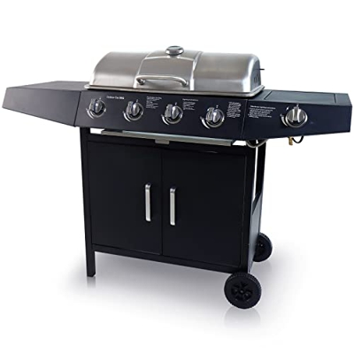 CCLIFE Barbacoa Gas 4+1/6+1 Quemadores BBQ Parrilla Barbacoa Gas con Bandeja de Goteo Aceite y Mesas laterales y Tapa y Ruedas, para Jardin, Terraza, 