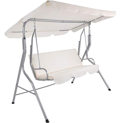 TecTake Balancín macedora de Jardin para terraza Tumbona Columpio Hollywood 3 plazas (Beige | no. 402579)