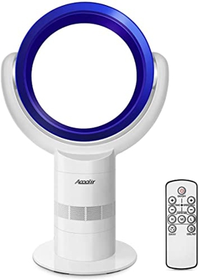Ventilador de Torre sin Aspas, Ventilador Silencioso con Control Remoto, Oscilación de 90°, 10Velocidades, 9 Horas de Temporizador, Ventilador de Sobr