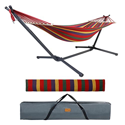 CCLIFE Hamaca con Soporte Hamaca Jardin, Altura Regulable en 2 Posiciones, Carga Máxima 200 kg, para Interior y Exterior, Color:Raya Arco Iris