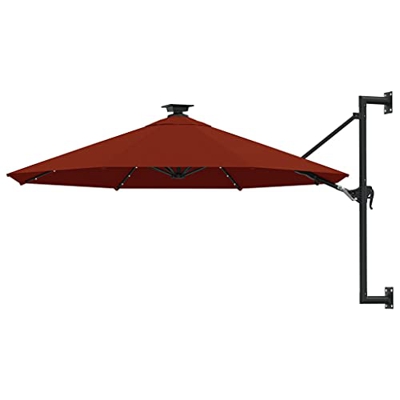 vidaXL Sombrilla de Pared con Leds y Poste Parasol Exterior Patio Terraza Protección contra Rayos Playa Piscina Toldo de Metal 300 cm Terracota