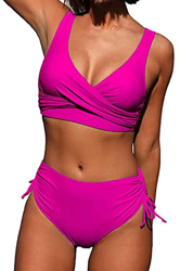 CheChury Bikini Mujer Traje de Baño de Cintura Alta Vintage Cuello en V Push Up Relleno Tops y Lateral con Cordones Braguitas Conjunto de Bikini de Co precio