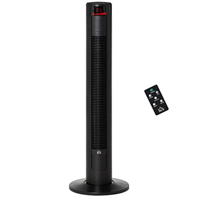 HOMCOM Ventilador de Torre 96 cm 45W con Mando a Distancia 3 Velocidades 4 Modos Oscilación de 70° Pantalla LED Táctil Temporizador 12h Silencioso y A