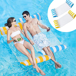 N/W Hamaca Inflable,Cama Flotante Inflable 4 En 1,Tumbonas Inflables De Agua, Piscina,Playa,Mar,Lago Y Vacaciones.[2 Piezas](Azul Claro,Amarillo) precio