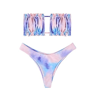 heekpek Conjunto de Bikini para Mujer, Traje de Baño Dos Piezas Conjunto Bañador sin Tirantes, Ropa de Playa de Color Doblez con Cordón Bikini Sets Le